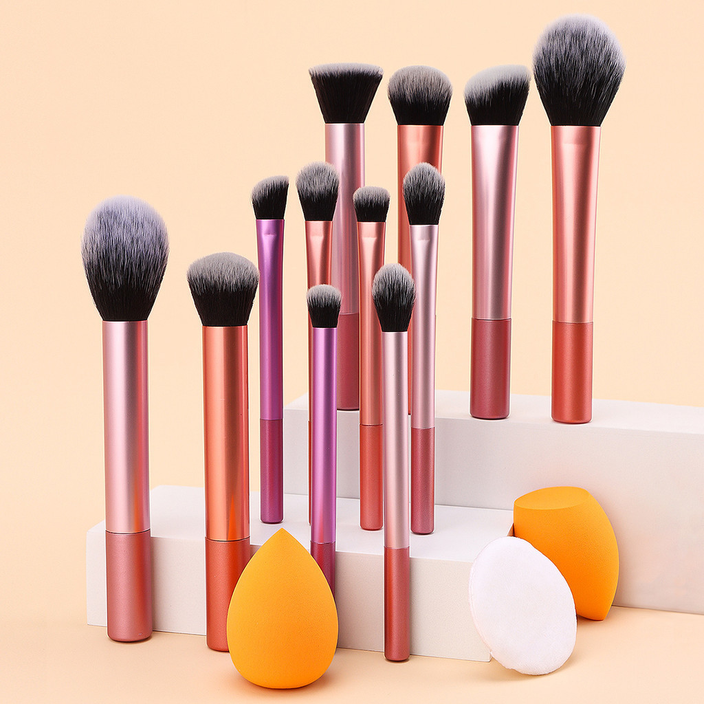 12 conjuntos de pincéis de maquiagem, incluindo pincéis de pó solto, pincéis de correção de blush Eyeshadow e dois ovos de beleza laranja e 1 função de Puff branco completa A