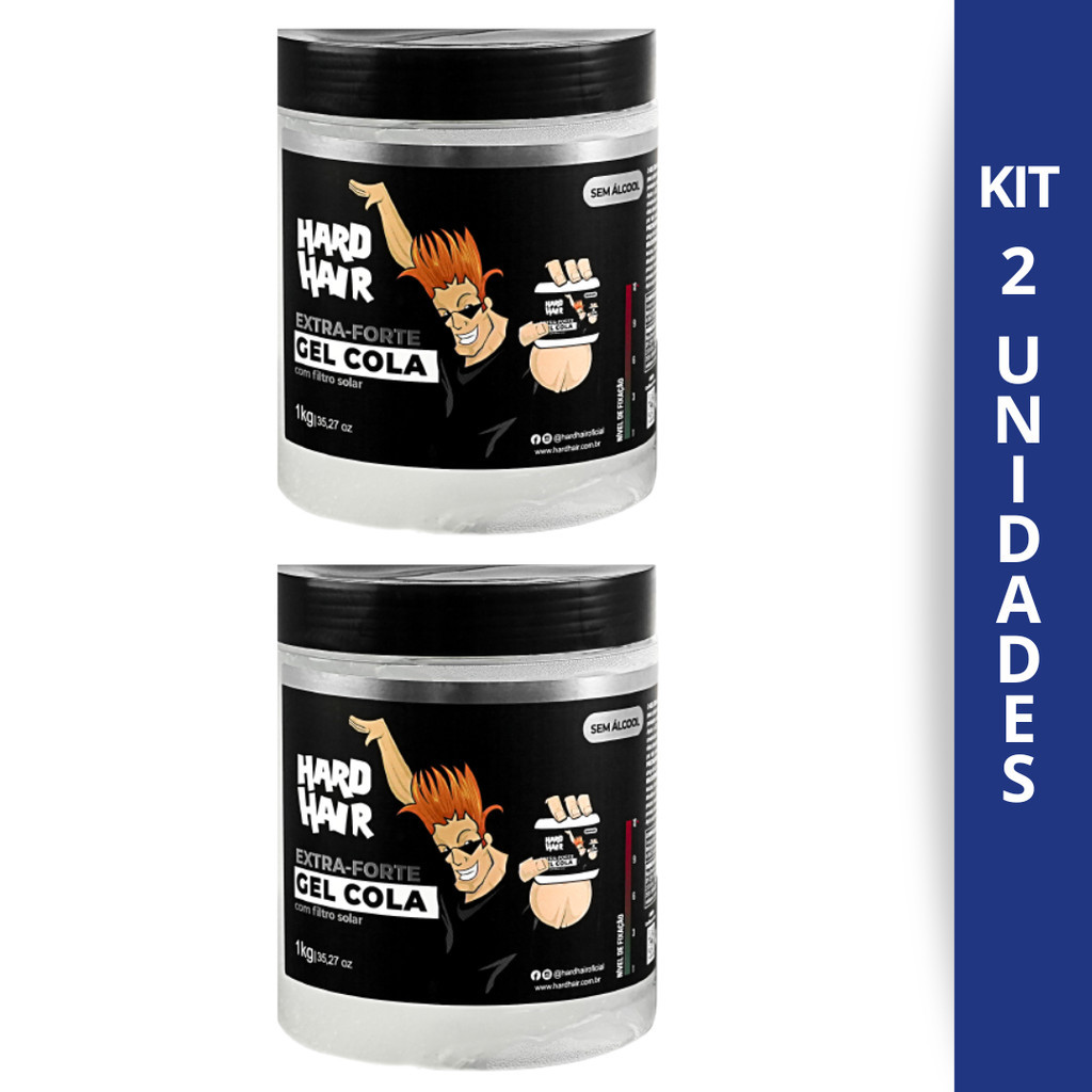 KIT 2 HARD HAIR GEL COLA INCOLOR EXTRA FORTE 1KG em Oferta na Shopee