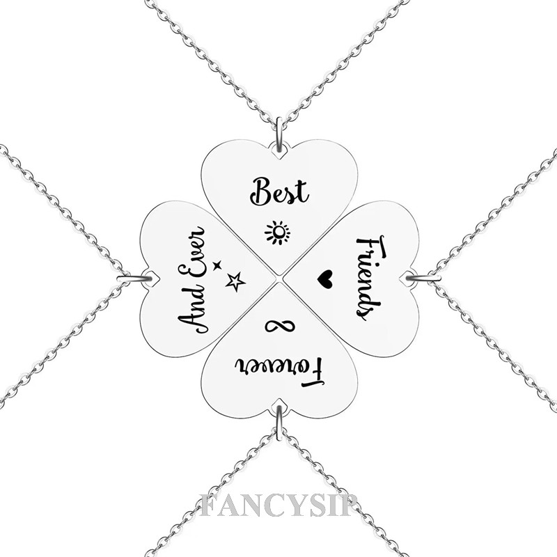 4PCS Heart Puzzle Friendship Melhor Amigo Colar De Aço Inoxidável