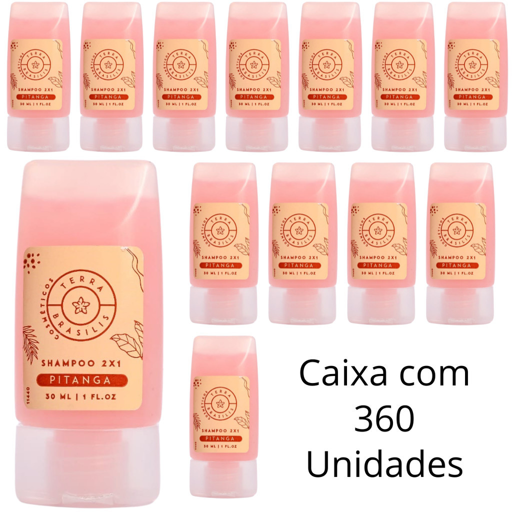 Kit 360 Un De Shampoo 2 em 1 Realgems Pitanga Terra Brasilis Frasnaga 30ML Para Hotel e Pousada