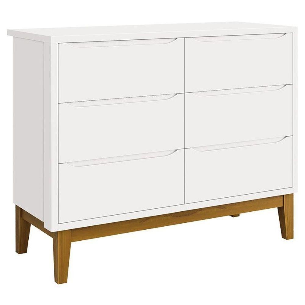 Cômoda Infantil 6 Gavetas Classic Branco Acetinado Com Pés Madeira - Reller - Home & Living