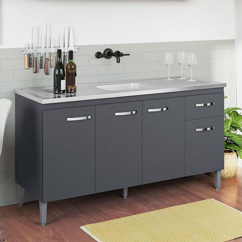 Balcão De Pia Gabriela 150 Cm Cinza Fosco - Ajl em Oferta na Shopee