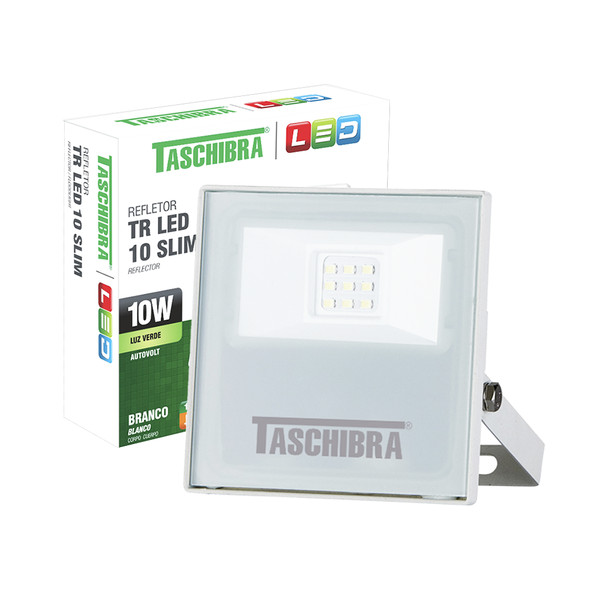 Refletor Led Taschibra Holofote TR Slim 10W Luz Verde Branco Bivolt