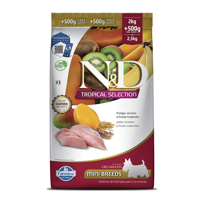 Ração Seca ND Tropical Selection Frango, Cereais e Frutas Tropicais para Cães Adultos de Raças Pequenas - 2,5Kg
