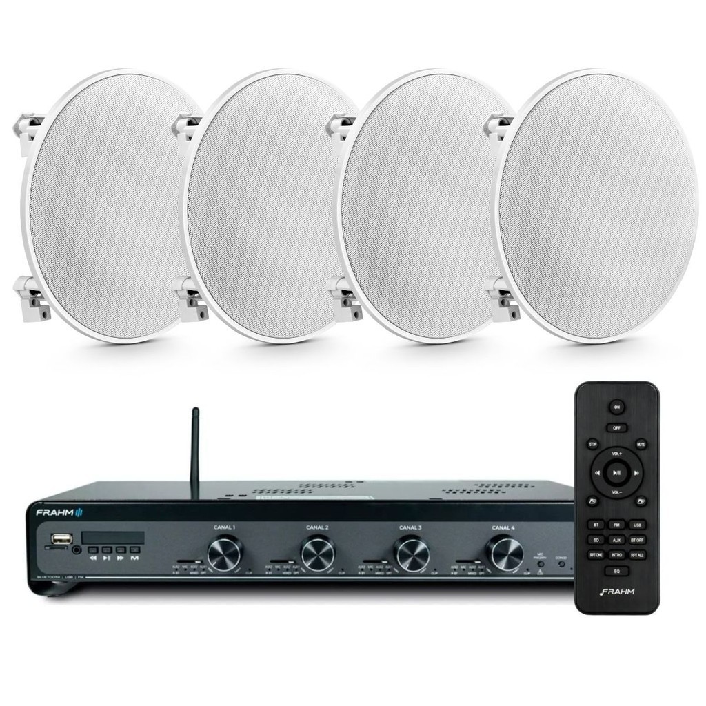 Kit Som Ambiente Frahm 4500 Slim + 4 Cx Som Arandela Embutir