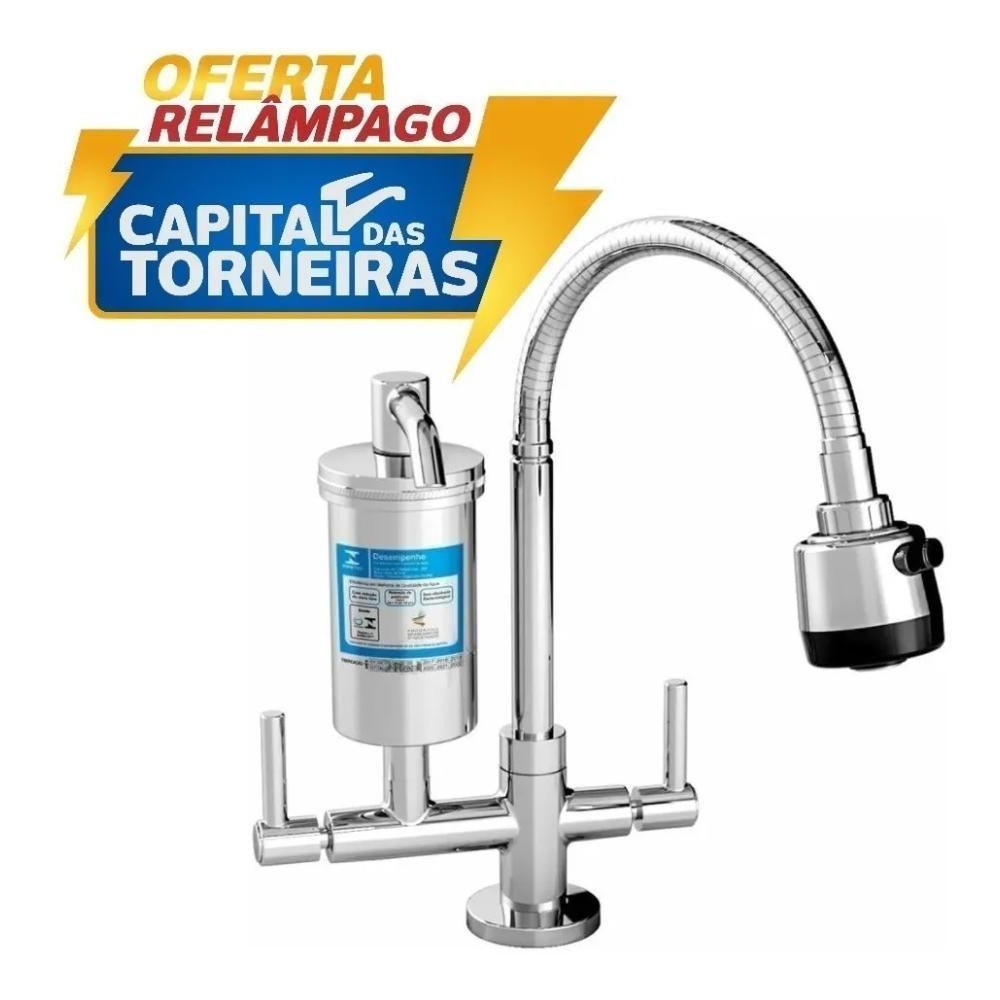 Torneira Cozinha Gourmet Com Filtro Metal 1/4 Volta Bancada Modelo 2168 C70