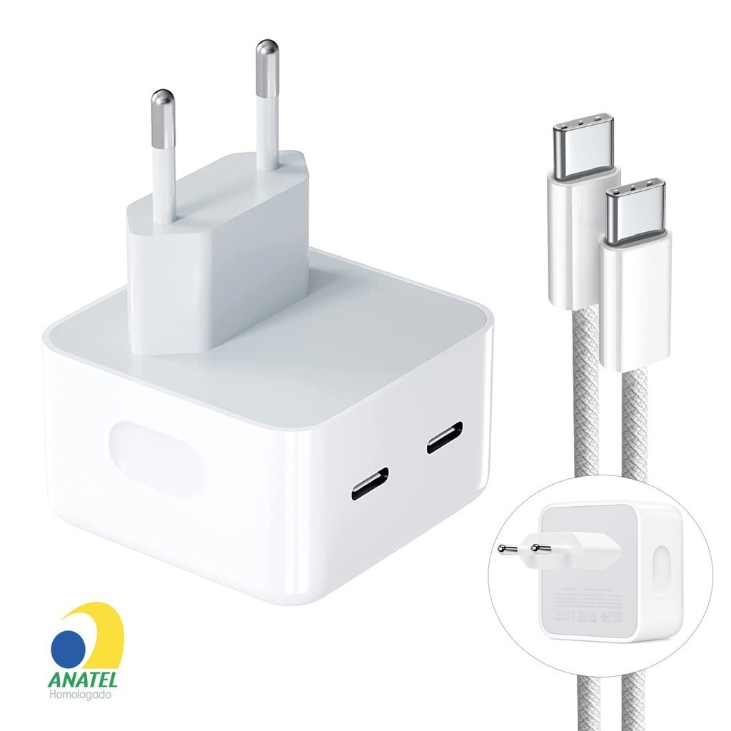 Carregador 50w Dual Cabo Tipo C 2 Metros Turbo iPhone 15, 15 Plus, 15 Pro, 15 Pro Max em Oferta na Shopee