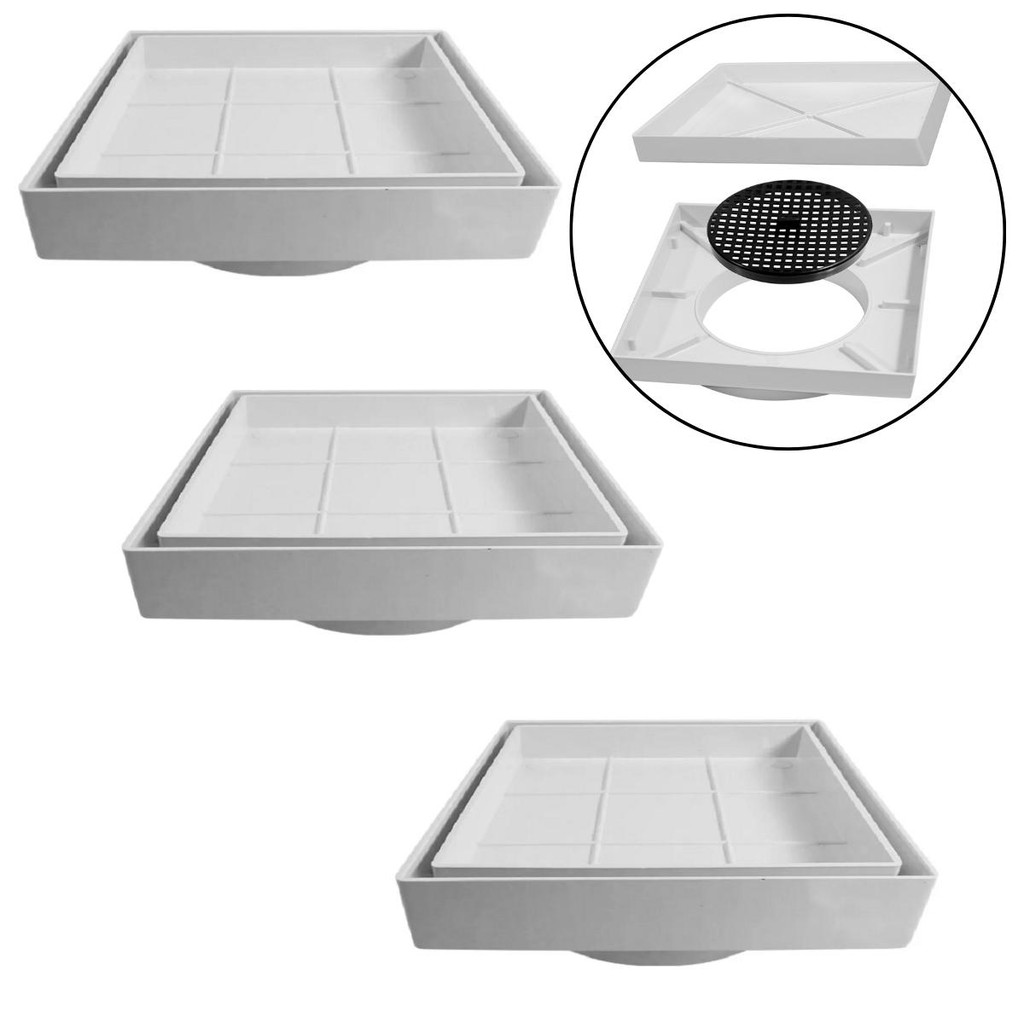 Kit 3 Ralos Invisíveis Tampa Oculta Sifonado 15x15cm Ralo Oculto Moderno para Piso Banheiro Cozinha Obra Casa