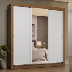 Guarda-Roupa Casal 3 Portas de Correr com Espelho 4 Gavetas Rustic/Branco Sublime Plus Madesa