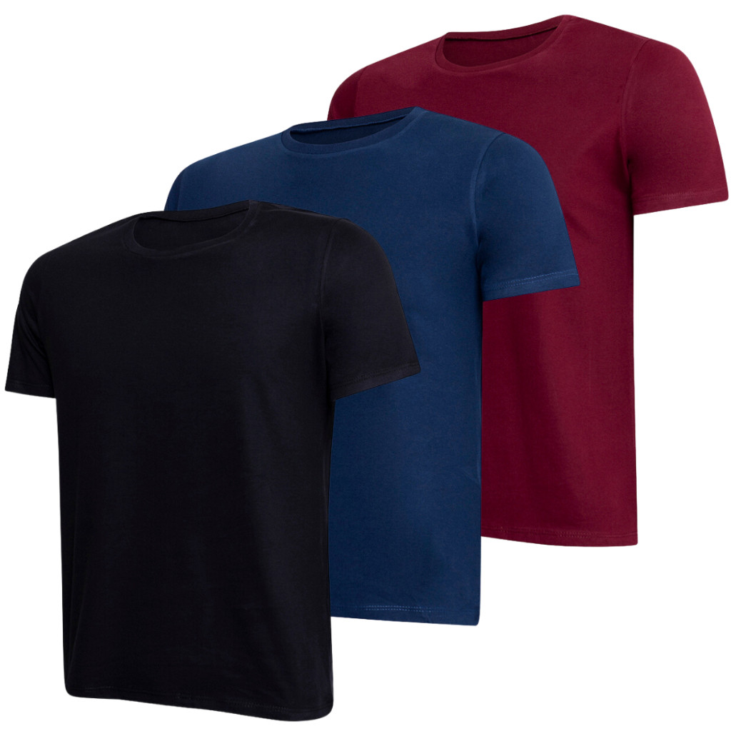 Kit 3 Camiseta Básica Masculina 100% Algodão Fio 30.1 Premium Básica Academia Lisa Sem Estampa Casual Dia a Dia Academia Minimalista