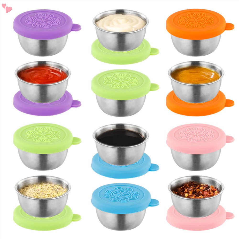 Recipientes Para Molho De Salada Ir , Condimentos De Aço Inoxidável De 2,4oz/70ml Com 4 Tampas De Silicone Coloridas , Copos De À Prova De Vazamentos Lancheira , Piquenique , Viagem