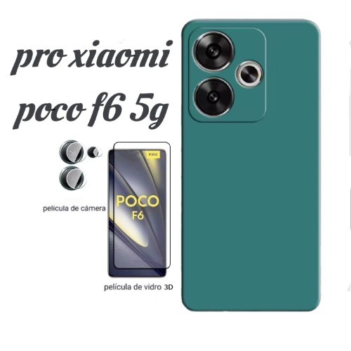 kit Poco f6 Capa Capinha Anti Impacto silicone líquido Poco F6 + película Vidro 3d + câmera