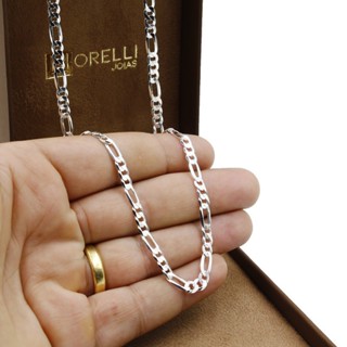 Corrente de prata 925 Masculina 70cm Figaro 3x1 4,5mm em Oferta na Shopee