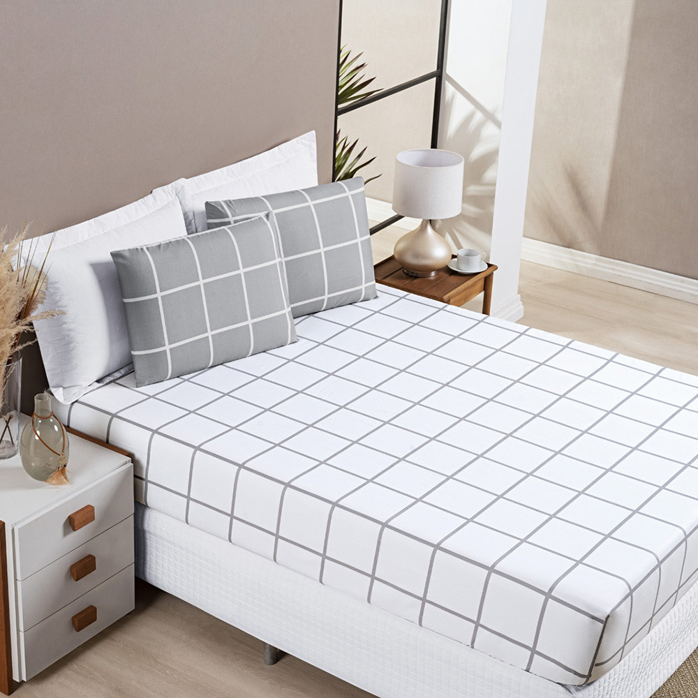 Jogo de Lençol 3 Peças King\Queen\Casal\Solteiro 200 Fios Percal Estampa Austin Lençol Com Elástico em Oferta na Shopee