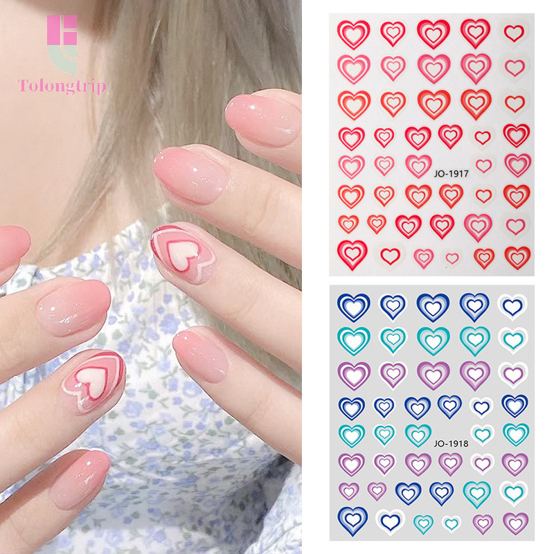 Tolongtrip > 1Sheet Red Heart Love Nail Stickers 3D Autocolante Gradiente De Amor Deslizador De Múltiplos Gradientes De Cor Coração Acessórios De Unhas Sticker Bem