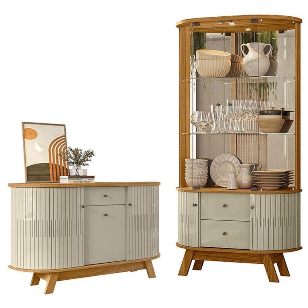 Aparador Para Sala Buffet Monza E Cristaleira Moss Cumaru Opala - Madetec em Oferta na Shopee