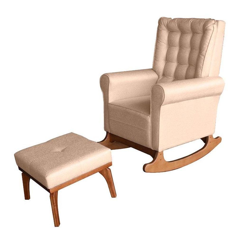 Poltrona De Amamentação Com Balanço E Puff Paris Linho Bege - Ideal em Oferta na Shopee
