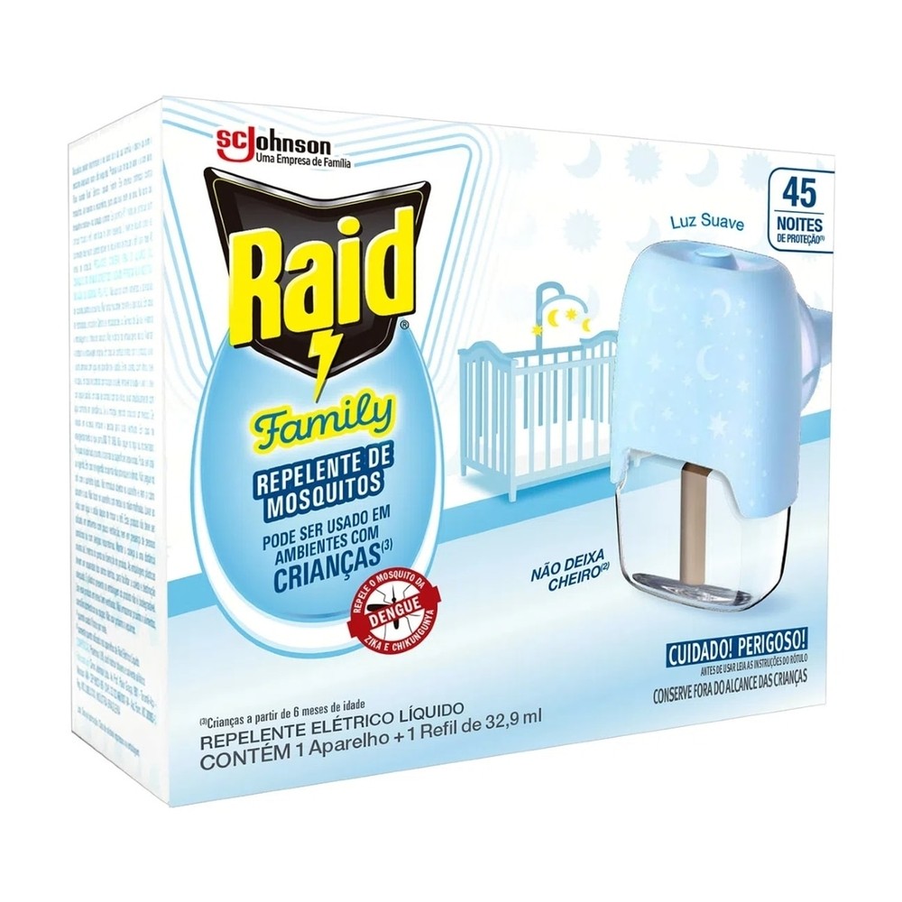 Repelente Eletrico Liquido Raid Family 45 Noites + Refil 32,9ml - Beauty