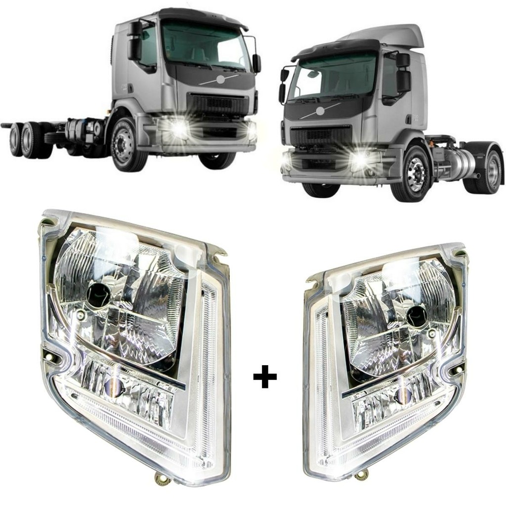 Kit Par Farol compatível com Volvo VM 220 270 330 C Led 2014 2015 2016 À 2022