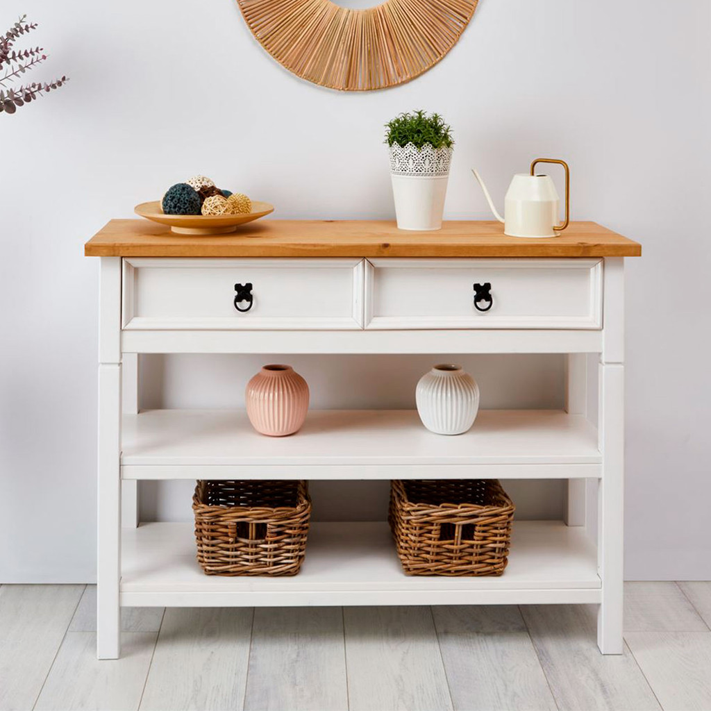 Balcão Aparador Madeira 1 Gaveta 2 Prateleiras Rústico em Oferta na Shopee