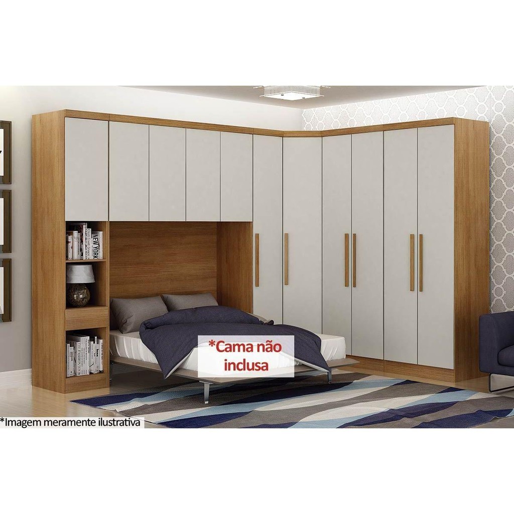 Modulado de Quarto Rizon 5 Peças (1 Armário Ponte + 1 Closet + 2 Guarda Roupas + 1 Complemento) QCM03 Freijo Cumaru c/ Fendi - Novo Horizonte em Oferta na Shopee