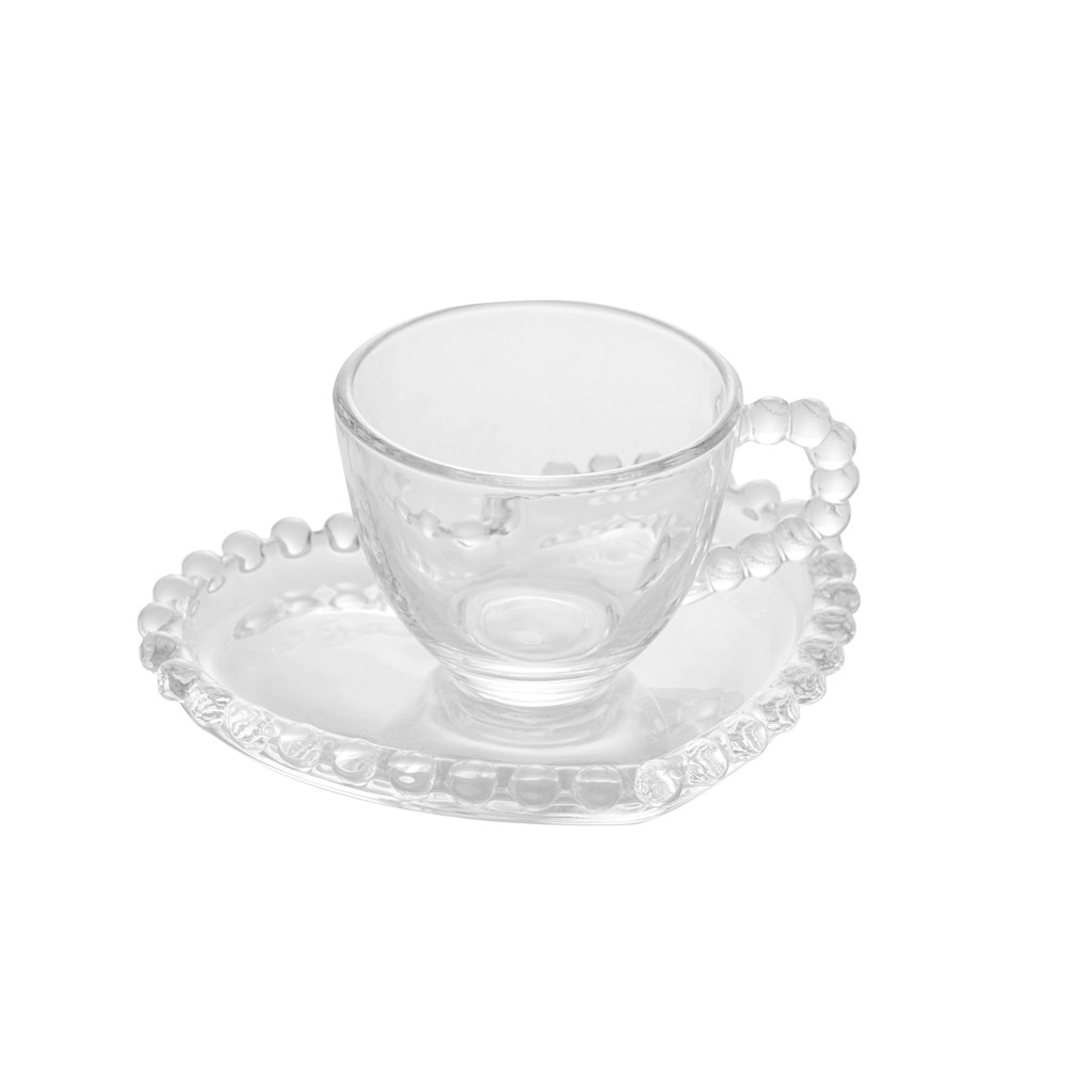 Kit Jogo 4 Xícaras de Café 85ml + 4 Xícaras de Chá 180ml com Pires de Cristal Coração Pearl - Wolff · foto 2