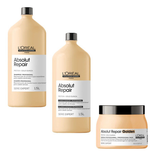 Shampoo Condicionador 1500ml Máscara Light 500g Loreal Absolut Repair