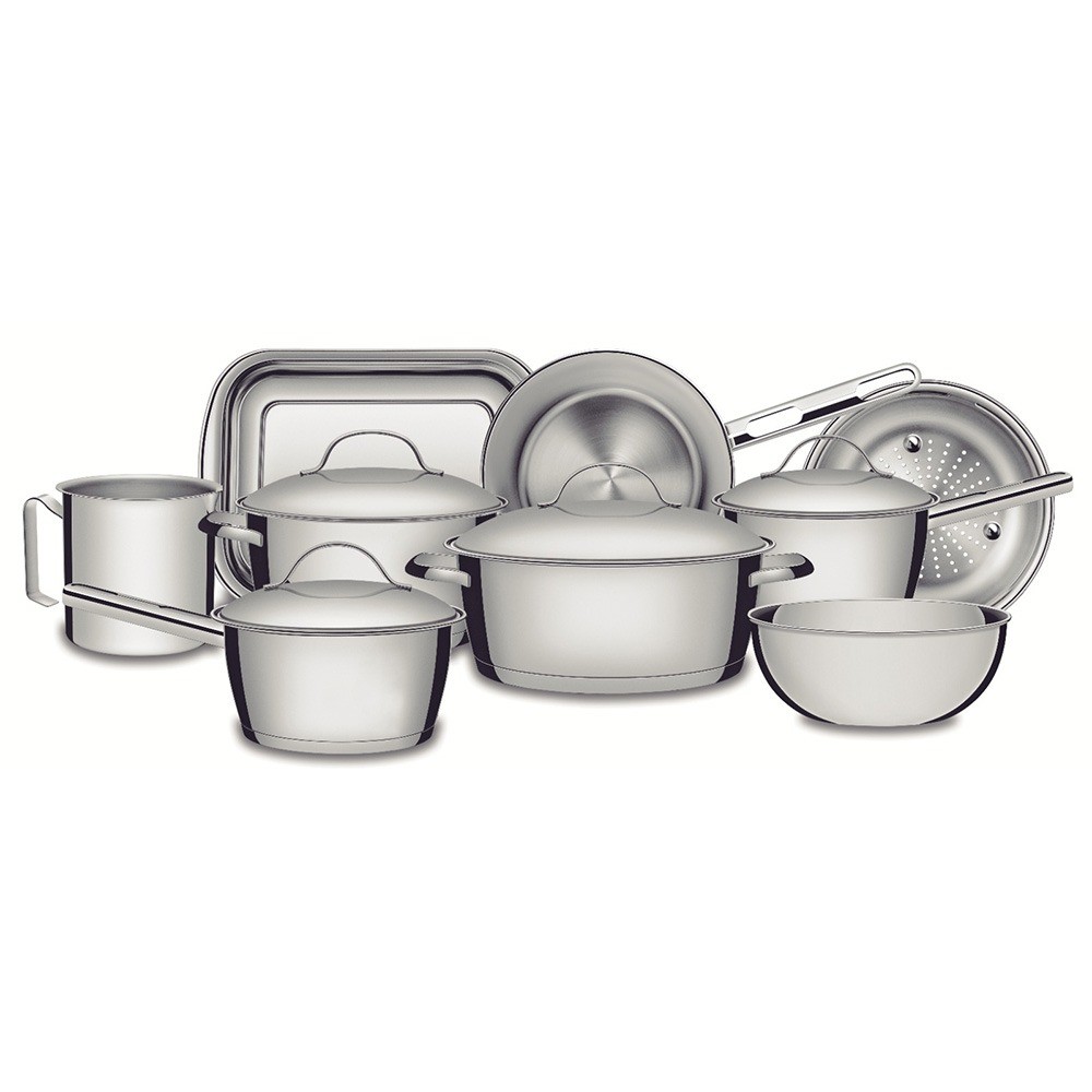 Imagem Jogo De Panelas Allegra Aço Inox Com Fundo Triplo 9 Peças Tramontina
