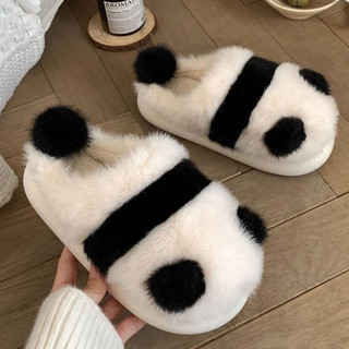 Xixixitiao Chinelos de algodão Panda de desenho animado Estudantes de inverno usam pelúcia fofa antiderrapante para mant