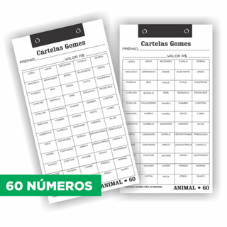 10 Cartelas da sorte c/ 60 NUMEROS ANIMAL - Cartelas Gomes em Oferta na Shopee