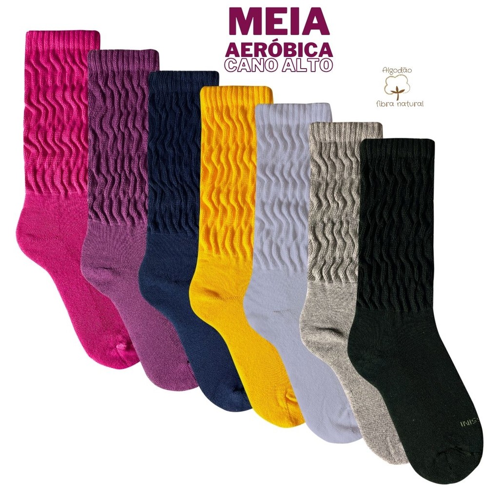 Meia Aerobica Algodão 5610 Cano Longo Academia Esporte Fitness