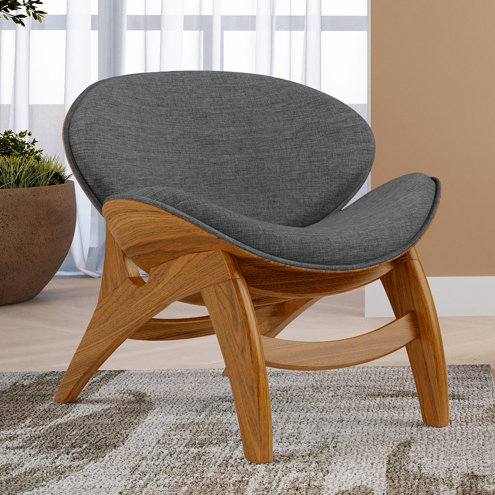 Poltrona Decorativa Orgânica Sala Living Kadosh L02 Linho Cinza Escuro - Lyam Decor