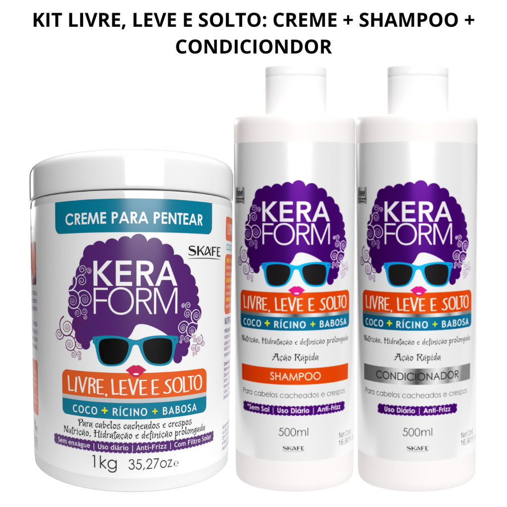 Kit Shampoo Condicionador E Creme Para Pentear Keraform Cabelos Cacheados em Oferta na Shopee