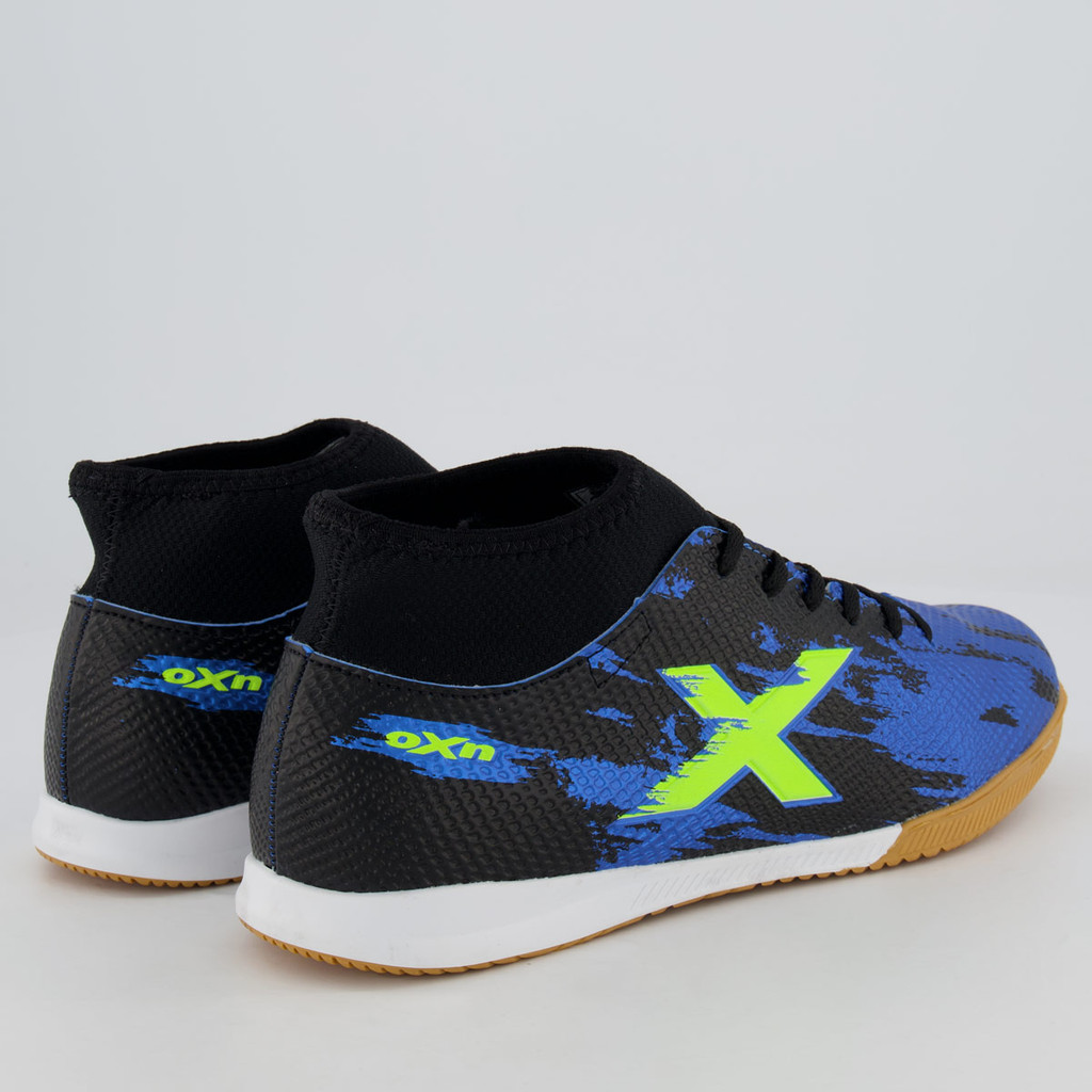 Detalhes do Chuteira Oxn Fusion Grip 3 Neo Futsal Preta e Azul