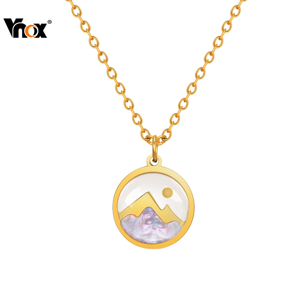 Pingente De Ouro Redondo De Semente De Mostarda De Montanha Vnox Shell , 18k , Corrente Cruzada Plana De Aço Inoxidável , Colar De Desejos Para Mulheres , Meninas , Presente De Joia De Fé Cristã