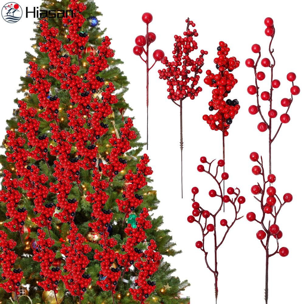 3 Pcs Decorações Para Casa De Festa De Natal-Buquê De Frutas De Azevinho Com Guirlanda DIY-Enfeites De Árvore Haste De F