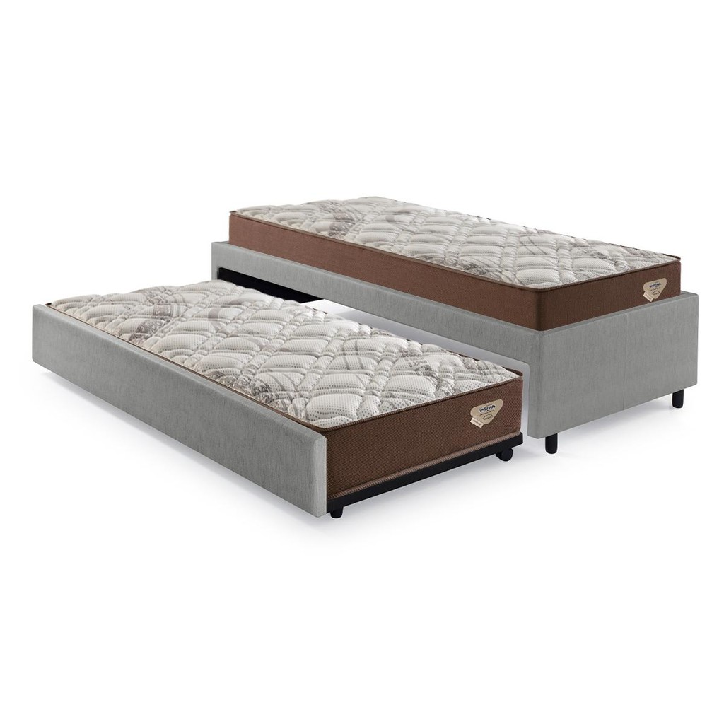 Bicama Box Solteiro 103x208 Courino Linho Cinza com 2 Colchões Relax Adorabile Molas Ensacadas Ecoflex
