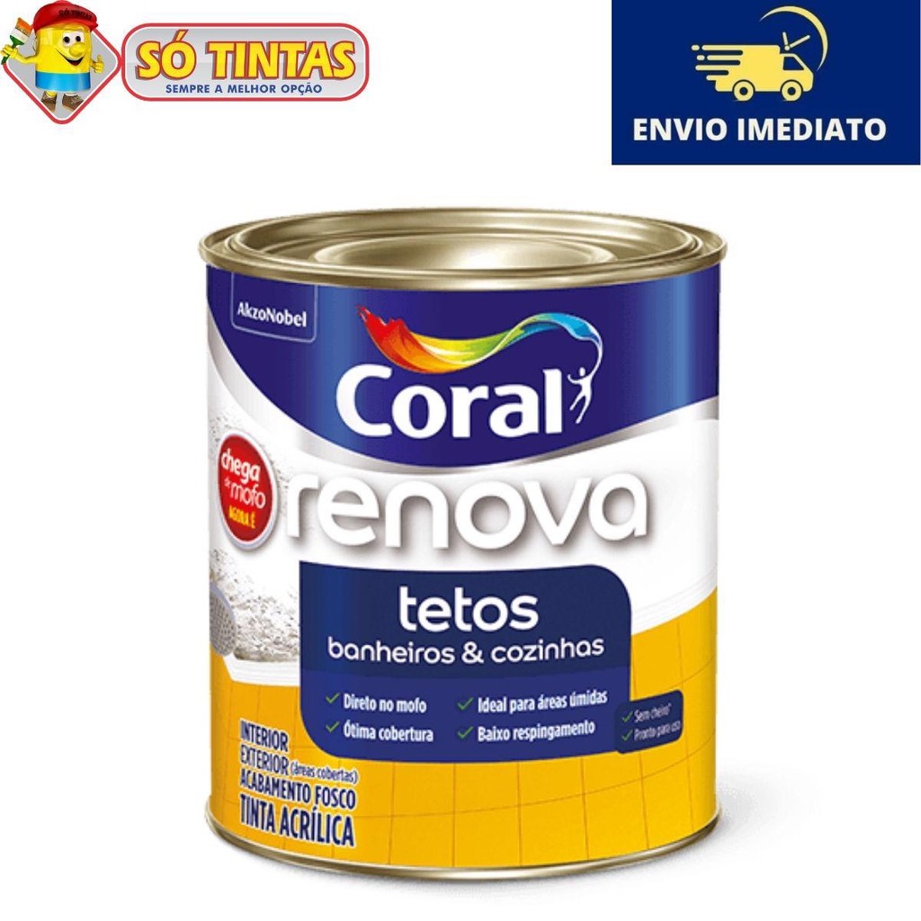Tinta Acrílica Renova Tetos Banheiros e Cozinhas Fosco LAVÁVEL Antimofo Branco 900ml Coral em Oferta na Shopee