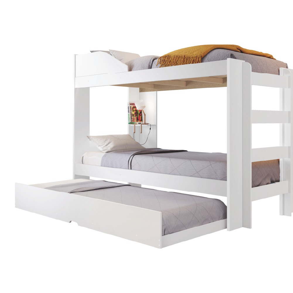 Beliche Solteiro Com Cama Auxiliar Malta Para Colchão até 0,88m Branco Conquista Móveis - Home & Living