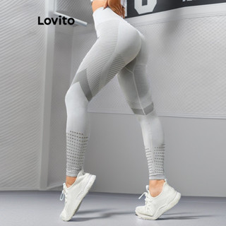 Lovito Legging Esportiva Lisa com Recortes Vazados para Mulheres LNL48034