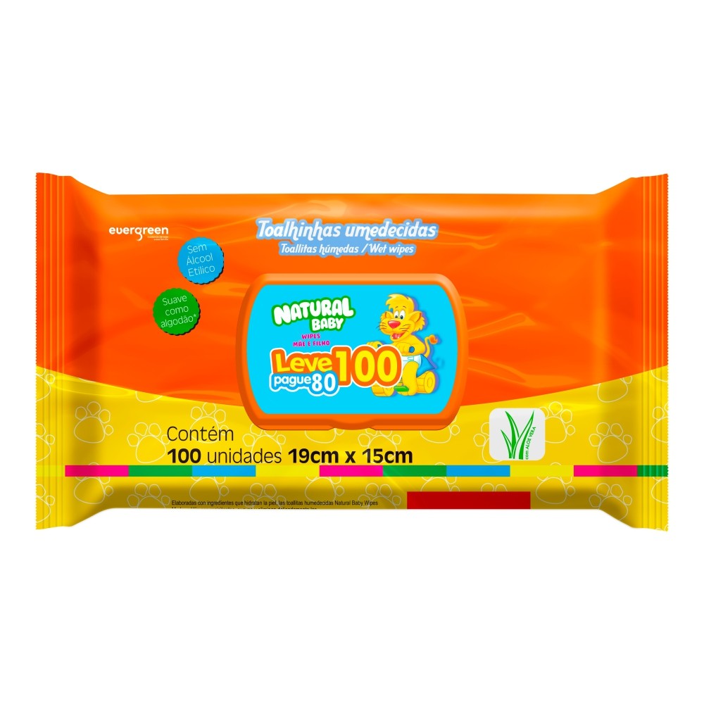 Toalhas Lenços Umedecidos Natural Baby com 100un - Evergreen em Oferta na Shopee