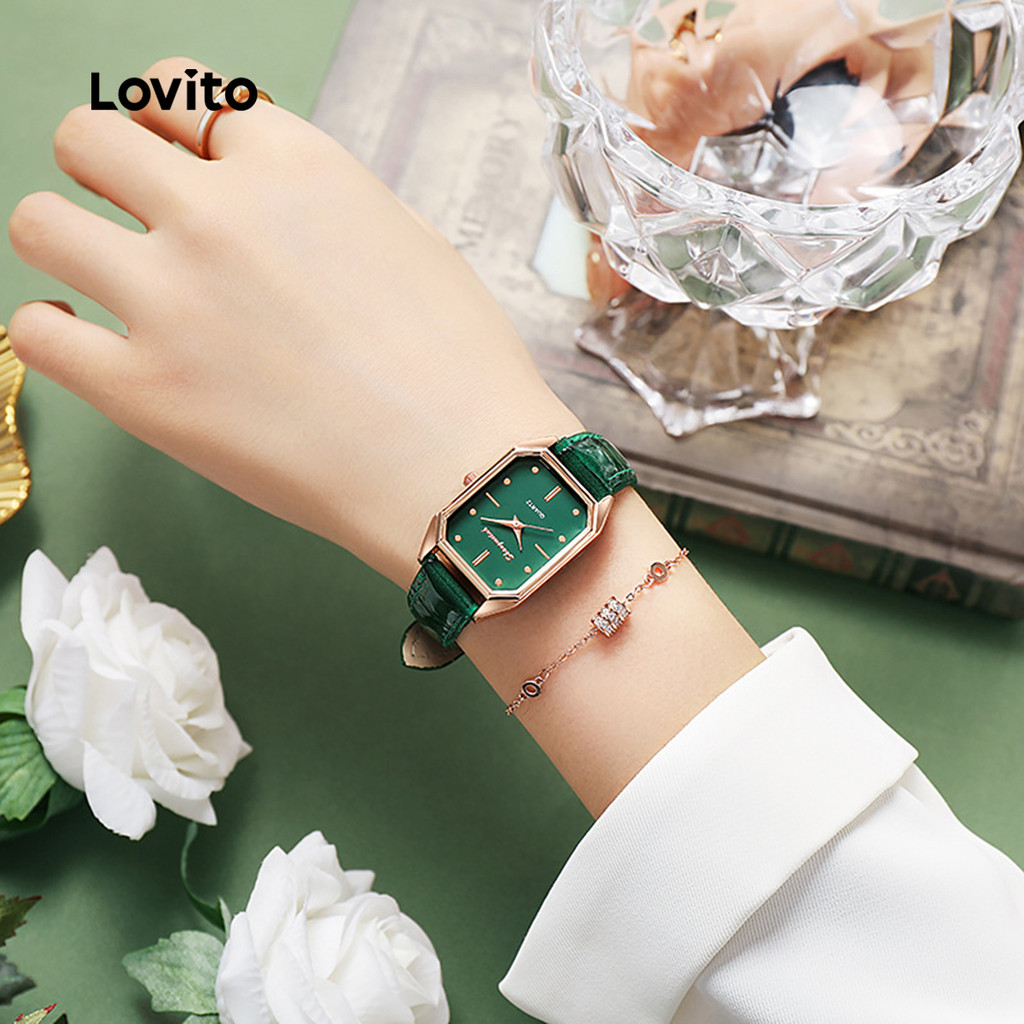 Detalhes do Lovito Relógio de Quartzo Casual Metálico Minimalista Retro  Relógio Quadrado para Mulheres LFA86232
