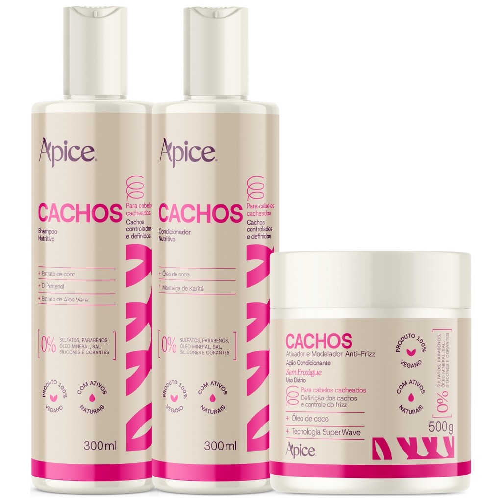 Kit Apice Shampoo + Condicionador + Ativador De Cachos Tratamento Capilar Cacheado Nova Fragrância