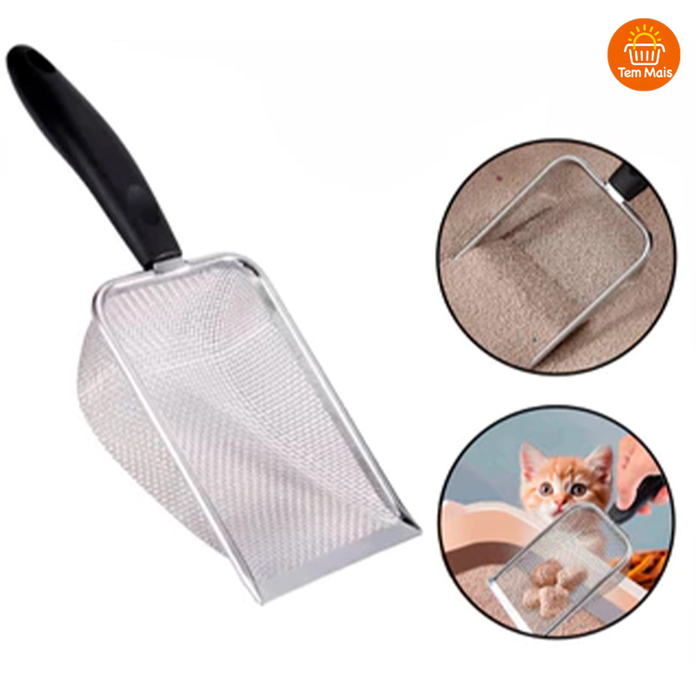 Coletor de Areia para Gatos com Pá Peneira em Aço Inoxidável Fácil de Limpar