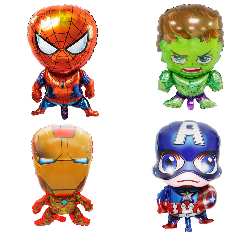 Kit 4 Balão Metalizado Vingadores Marvels Homem Aranha Capitão América Homem de Ferro Hulk Boneco Balões Festa Decoração
