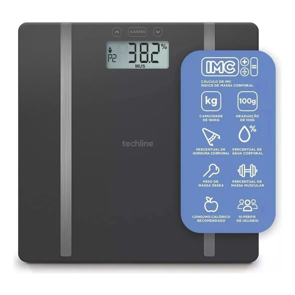 Balança Digital Corporal de Bioimpedância Techline até 180Kg - Preto