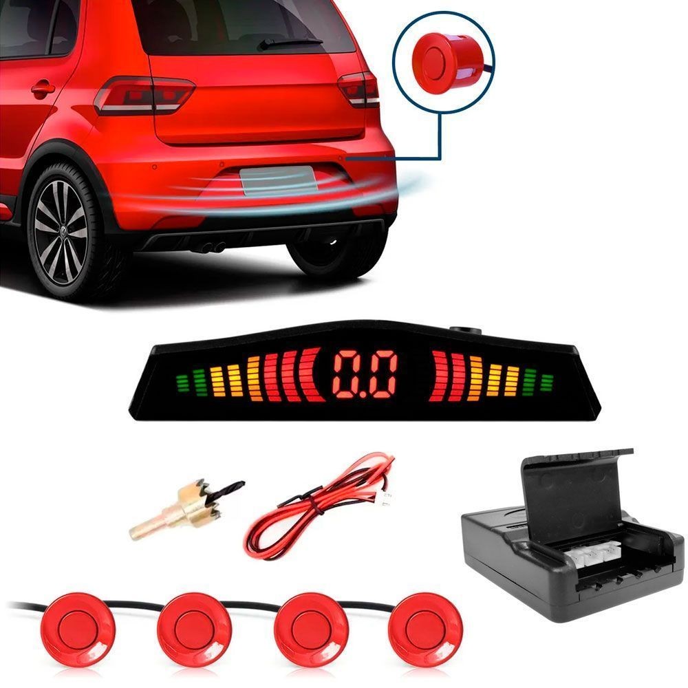 Sensor de Estacionamento 4 Pontos Vermelho Display Led Com Sinal Sonoro Cinoy