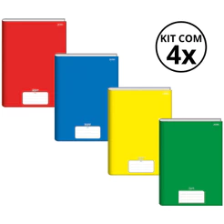 Kit Com 4 Caderno Brochura 80 Fls Pautado Capa Dura - Stiff KITS:KIT 10