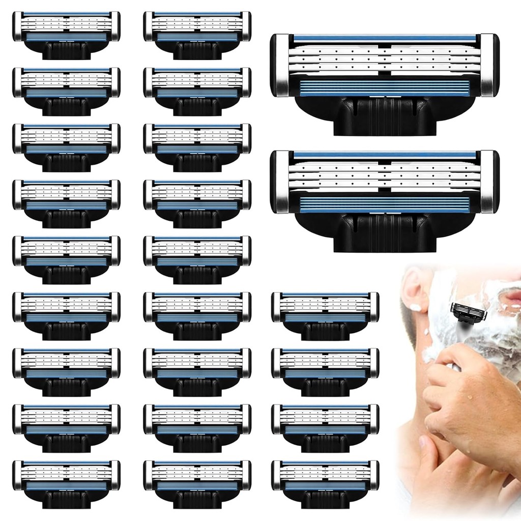 Lâminas De Barbear De 24 Unidades Para Homens Compatíveis Com Mach 3,3 Camadas De Precisão Manual Navalha Tira Lubrifica