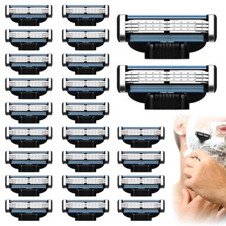 Lâminas De Barbear De 24 Unidades Para Homens Compatíveis Com Mach 3,3 Camadas De Precisão Manual Navalha Tira Lubrifica